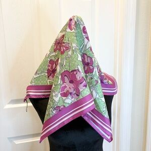 COACH 100% Silk Scarf Pink Green White Floral